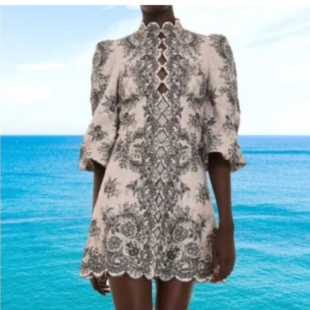 Zimmermann lace print dancer dress with scalloped hem